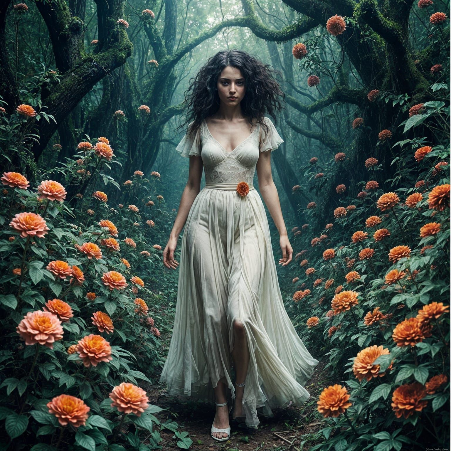 Scarlett O'Hara in Bioluminescent Garden: Pre-Raphaelite Vis...