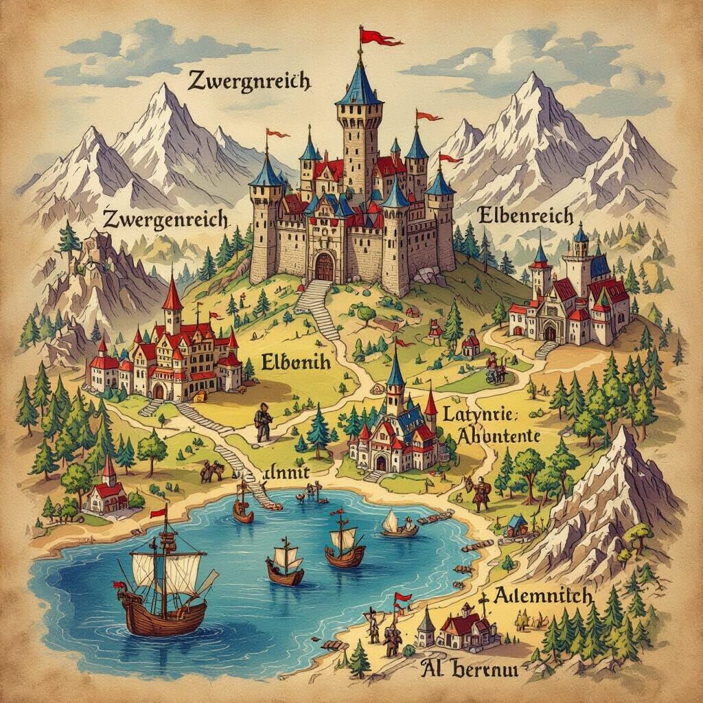 Fantasy Map of Kingdoms in Medieval Style