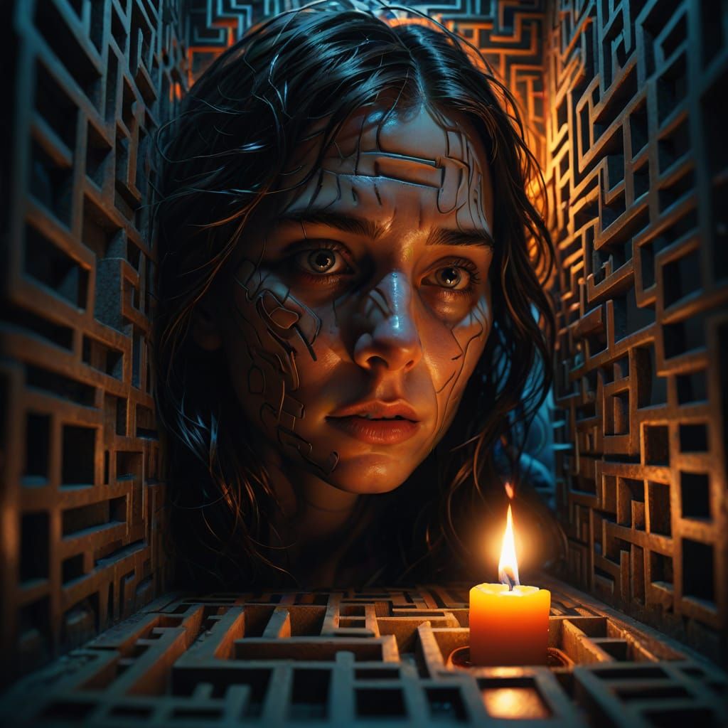 Surreal Maze: A Dark Oil Painting of Confinement