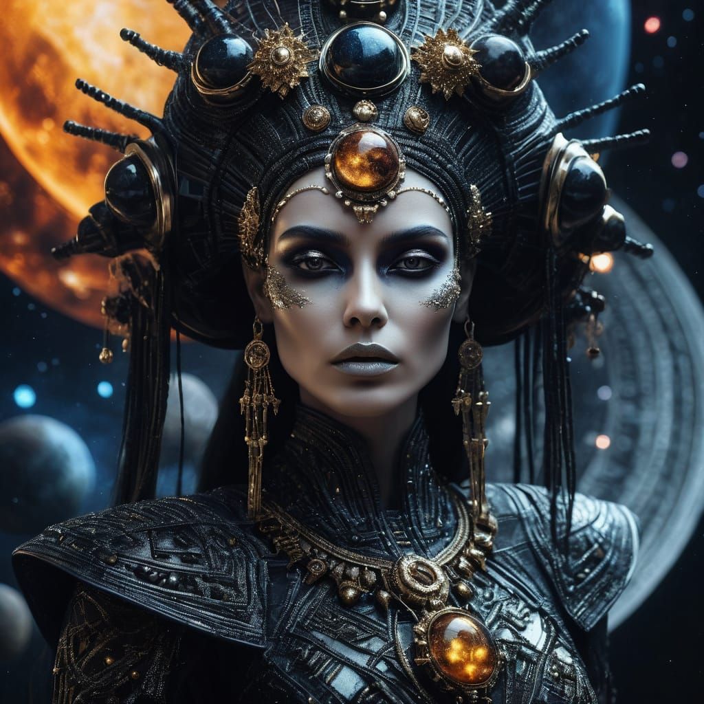 Celestial Goddess in Dark Fantasy Portrait
