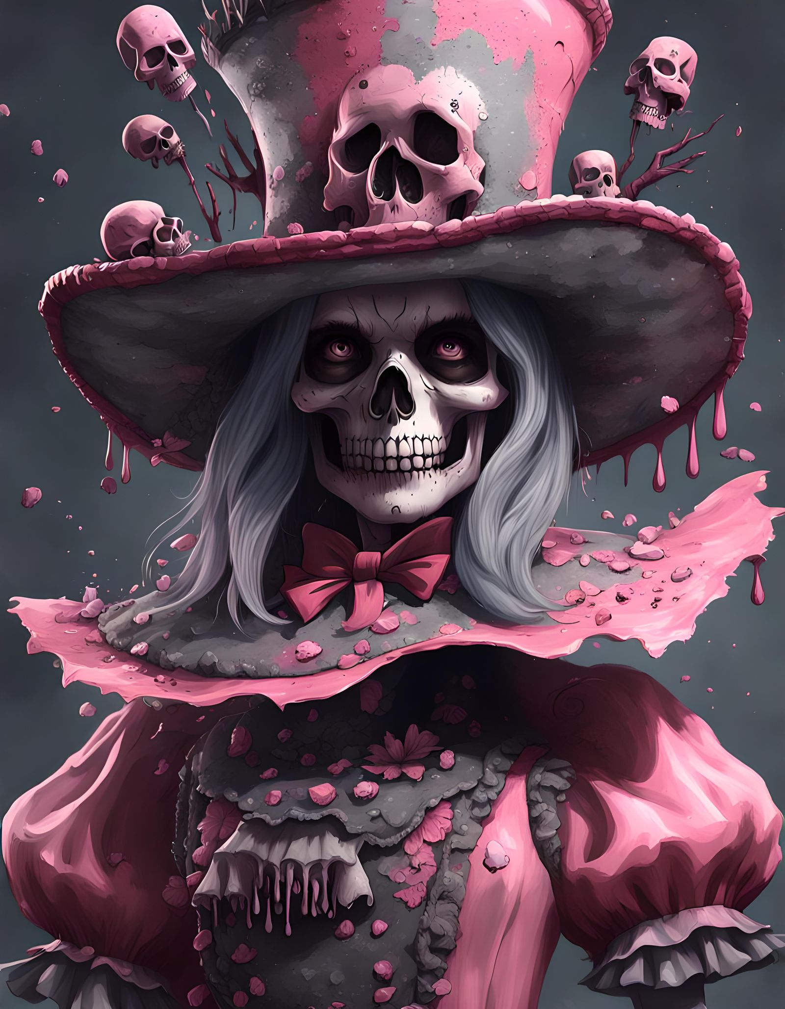 Pink Horror Alice with Skulls and Hats