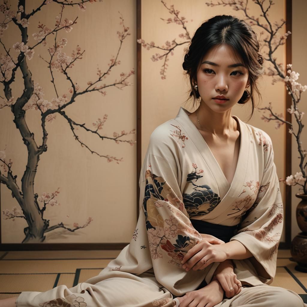 Japanese Model Neo-Traditional Tattoo Art Portrait