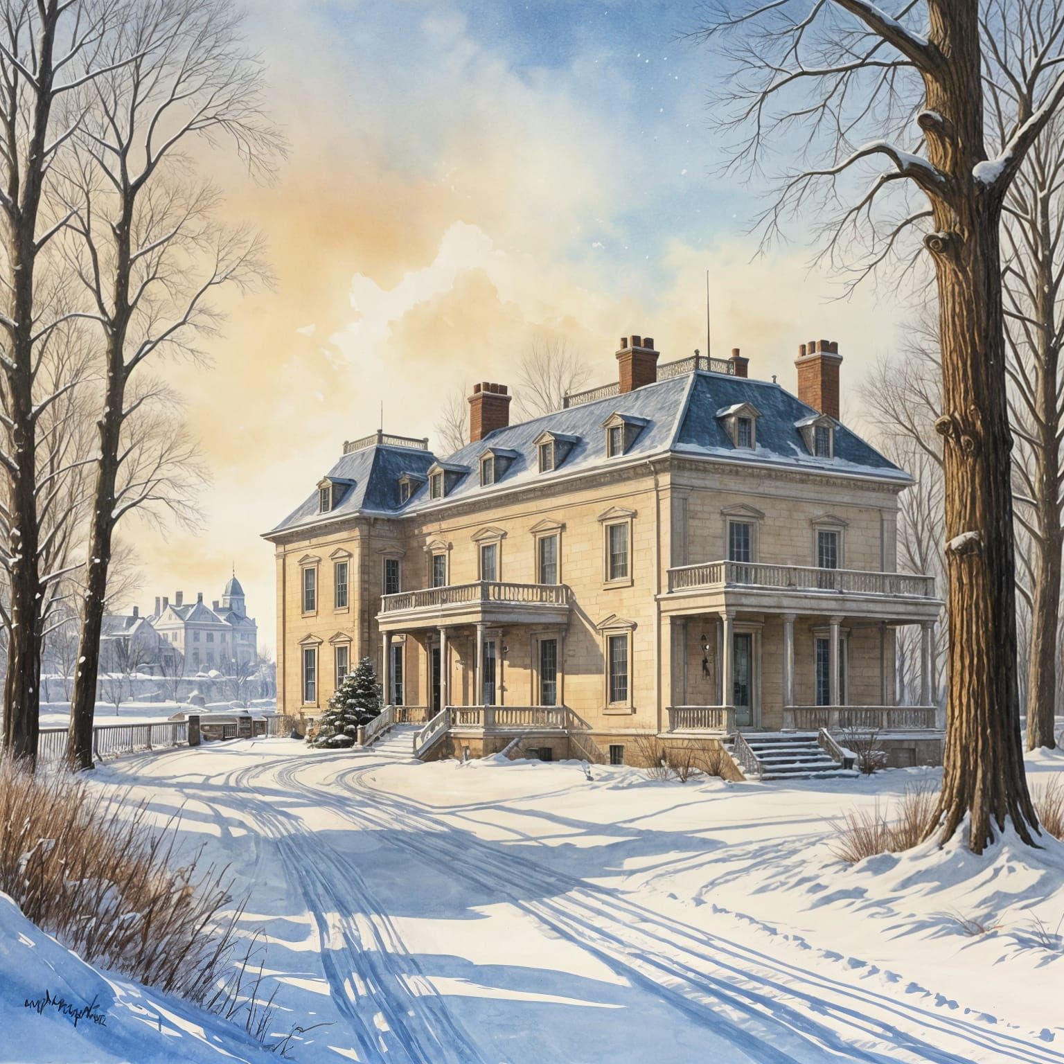 Dundurn National Historic Site Winter Watercolor