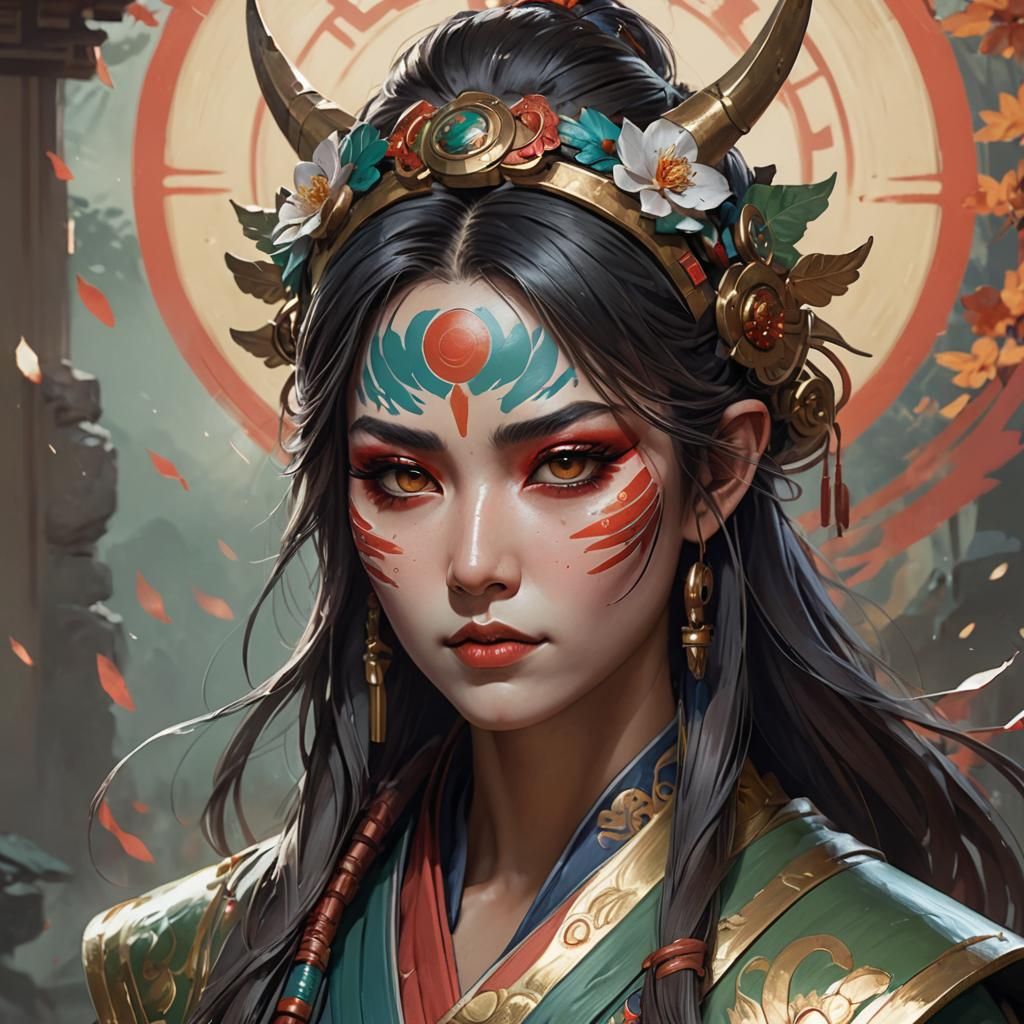 Colorful Kyoshi Warrior Portrait in Hyperdetailed Style