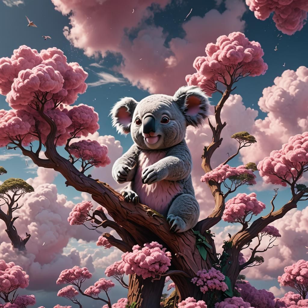 Koala in Pink Clouds: Fantasy Concept Art