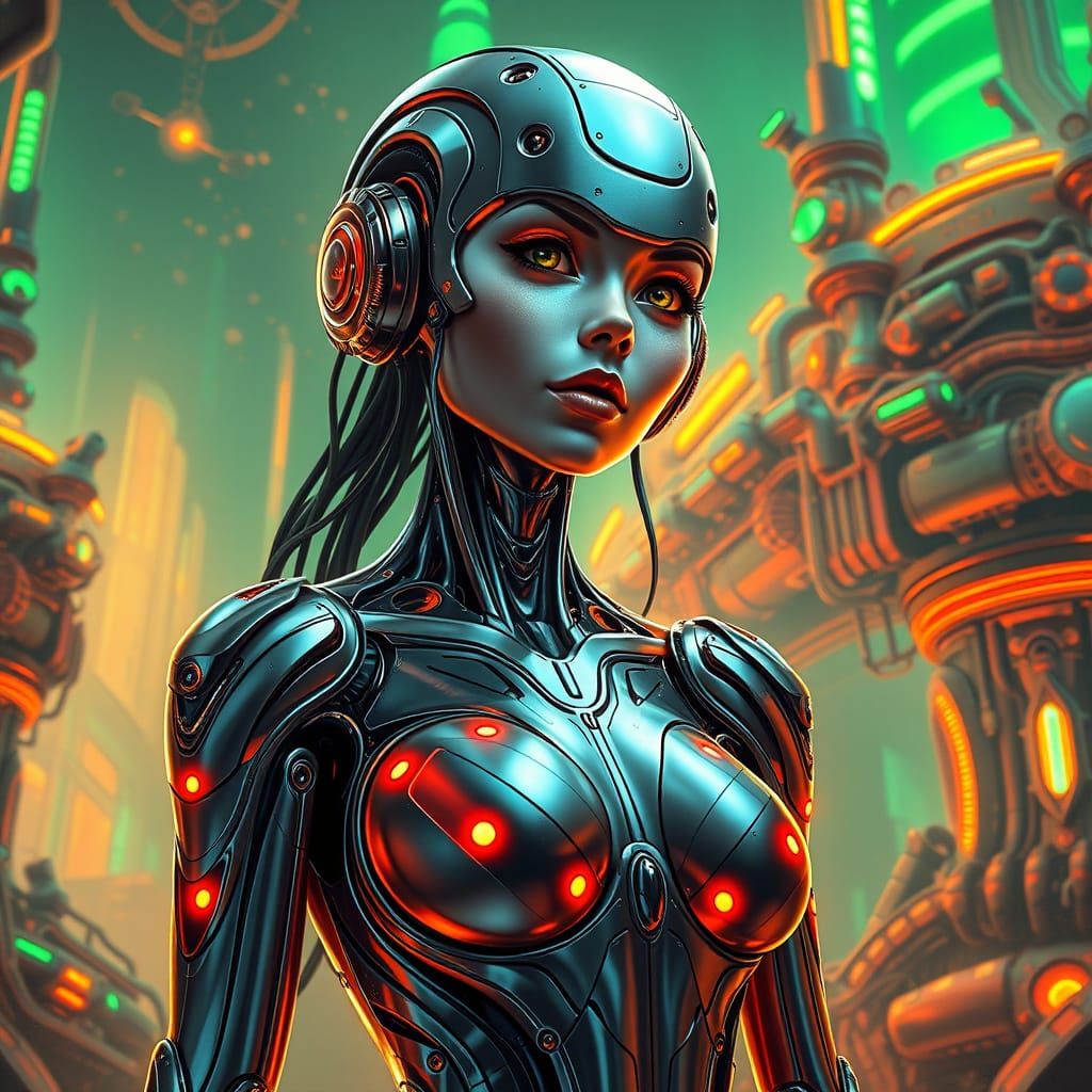 Android in Neon Cityscape: Cyberpunk Art