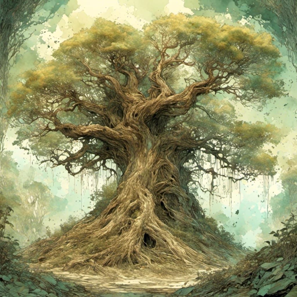 Polychromous Ancient Tree: A Colorful Dreamscape