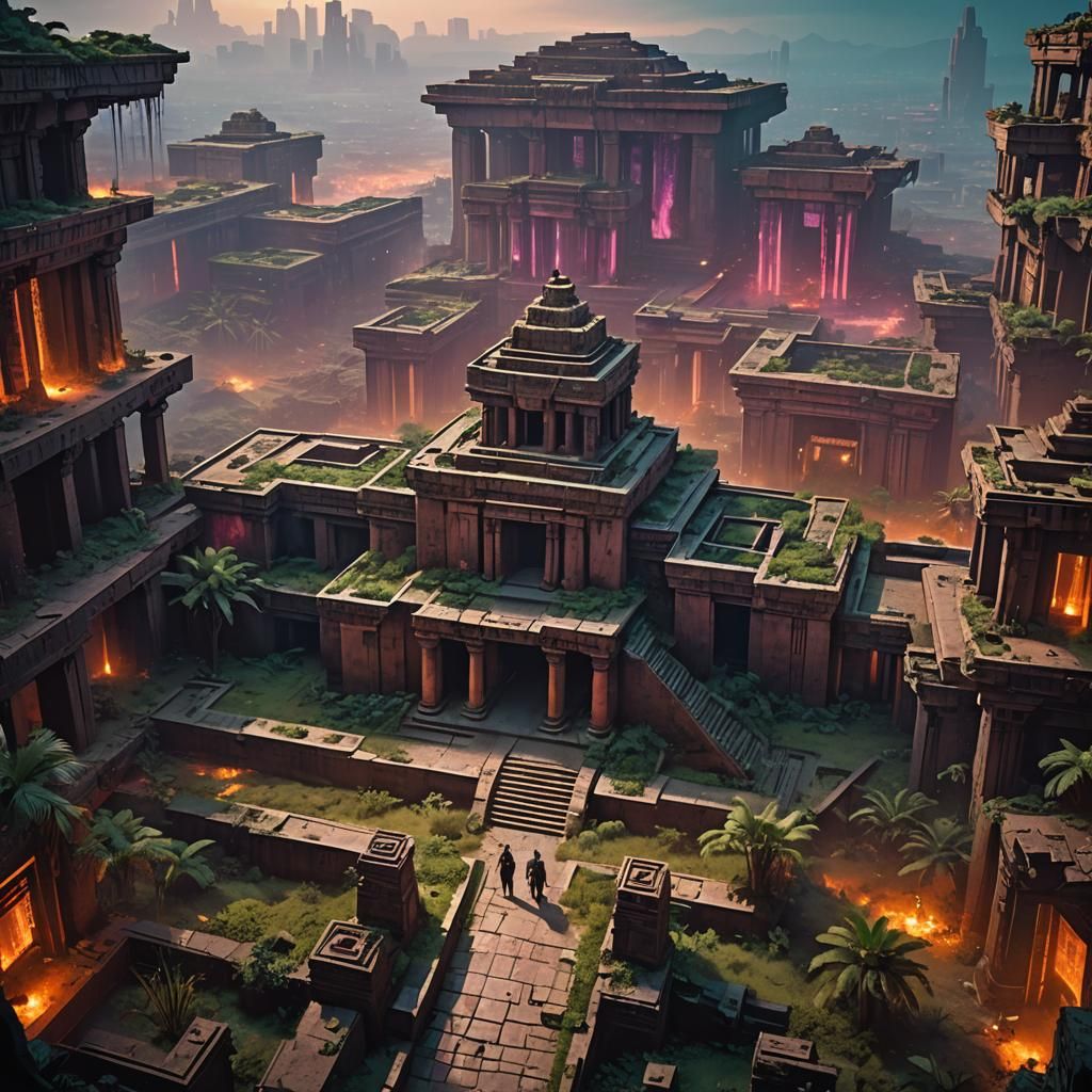 Cyberpunk Mesa: Anime Girl in Dystopian Ruins