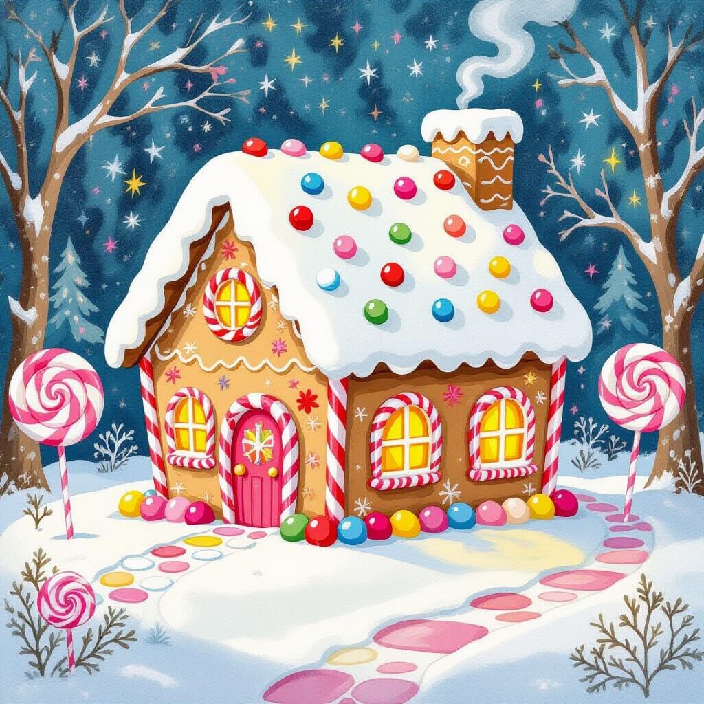 Gingerbread House in Candy Cane Forest, Storybook Style