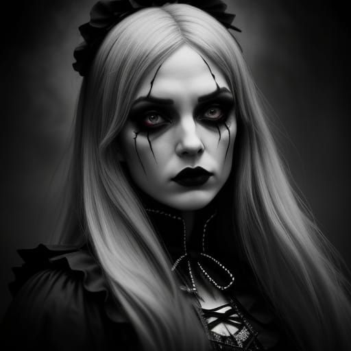 Gothic Alice in Wonderland Portrait with Charcoal Graphite S...