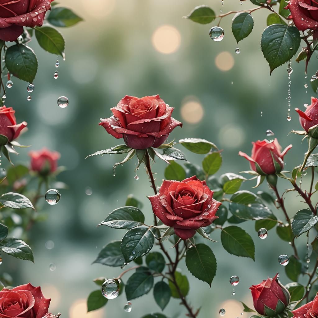 Macro Photograph of a Red Rose with Water Droplets