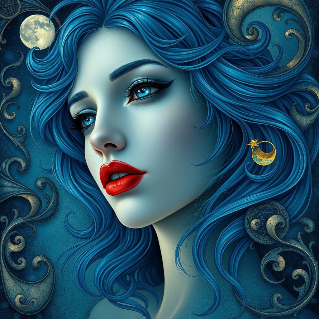 Ethereal Woman in Dreamlike Art Nouveau Setting