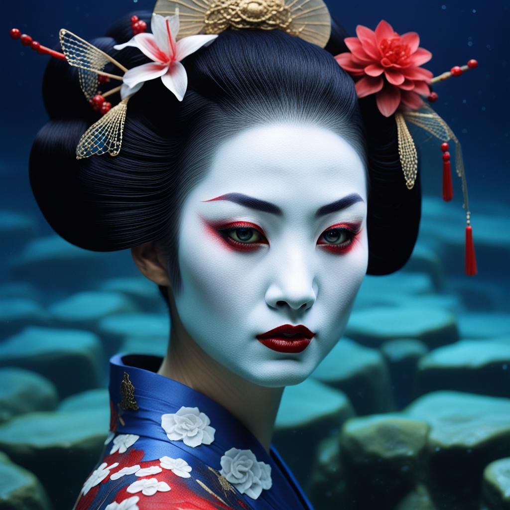 Geisha Mermaid Vampire in Digital Abyss: NFT Art