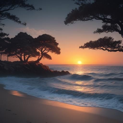 Hyperrealistic Lighthouse Tree Sunset: Digital Concept Art