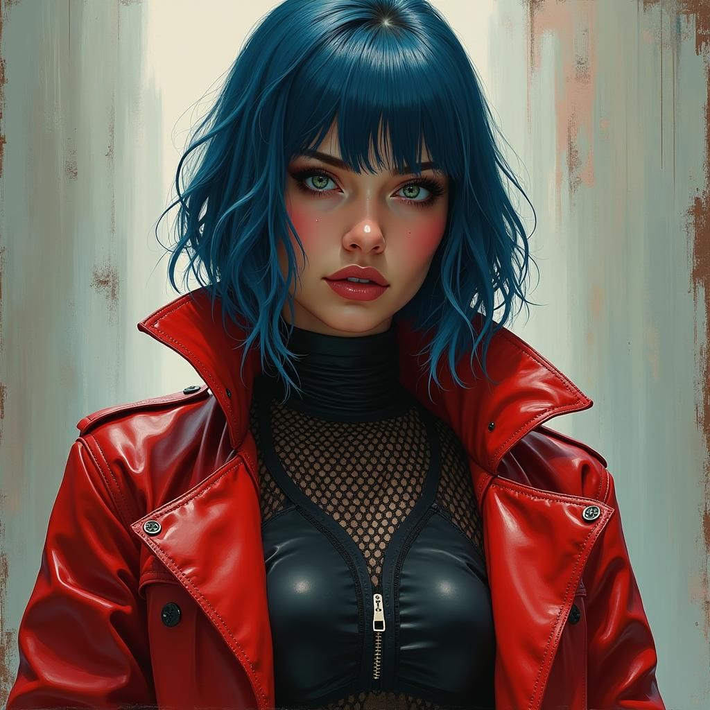 Futuristic Hacker with Blue Hair in Cyberpunk Style