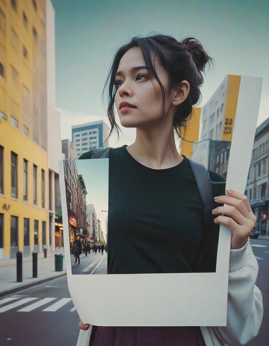 Woman Contemplates Self in Cinematic Film Still