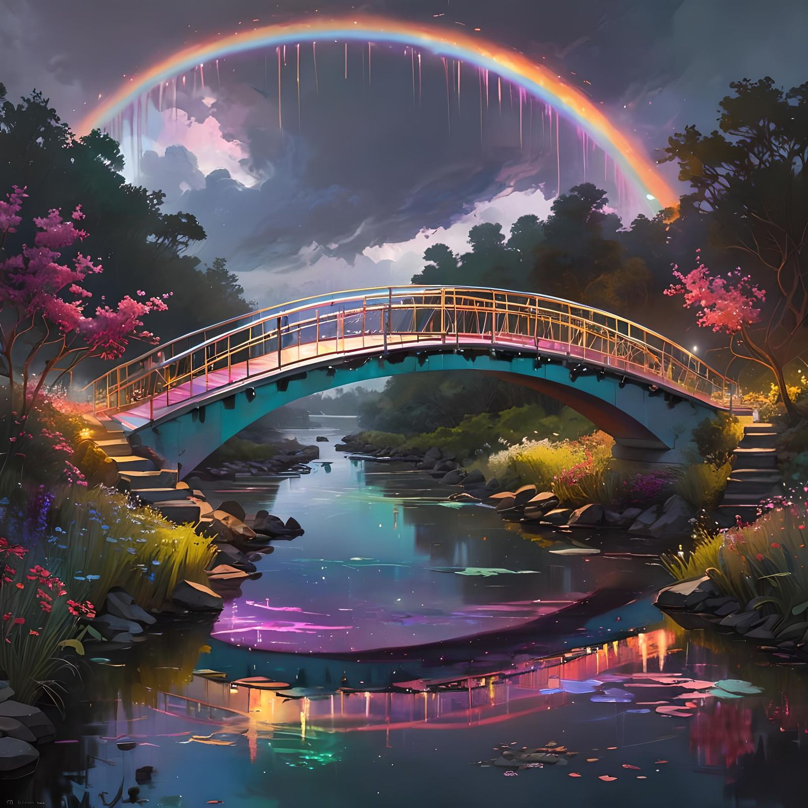 Iridescent Rainbow Bridge Between Two Worlds