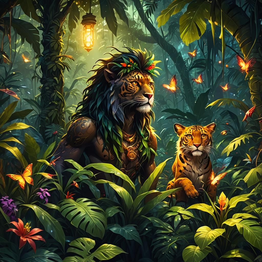Tropical Jungle Fantasy with Exotic Wildlife