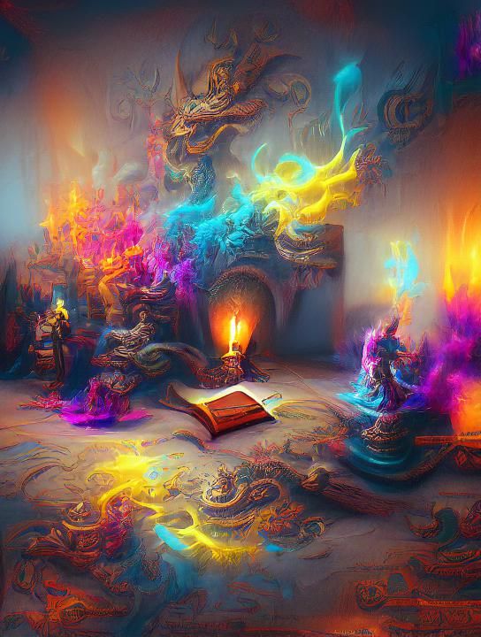 Magical Encyclopedia with Floating Symbols