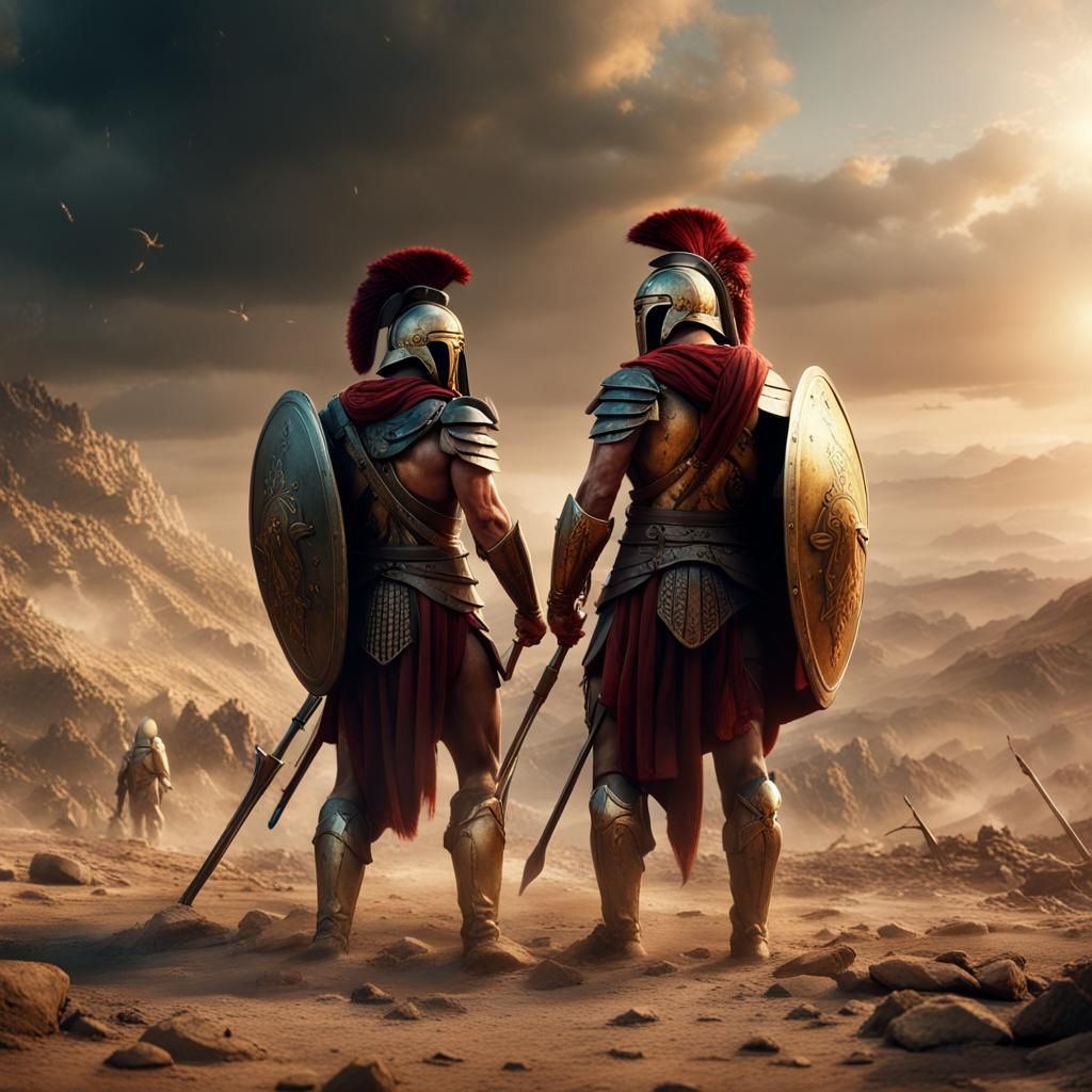 Spartans Survey Persian Battlefield: Detailed Matte Painting