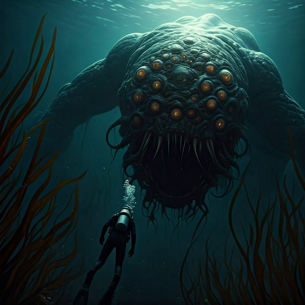 Scuba Diver Confronts Colossal Lovecraftian Sea Monster