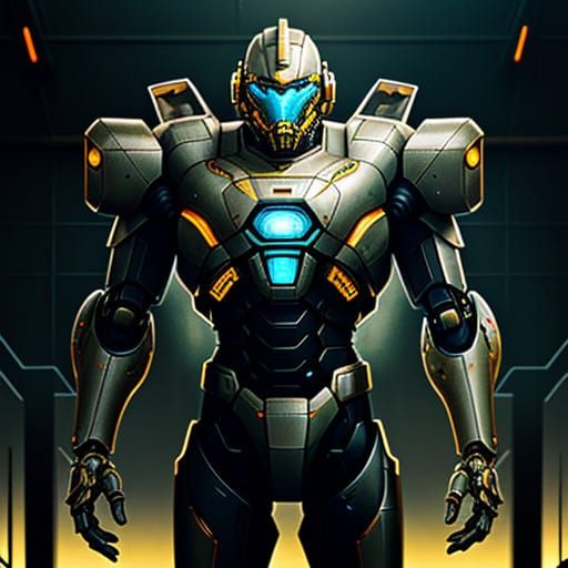 Stoic Mecha Pilot Poses Heroically in Industrial Hangar