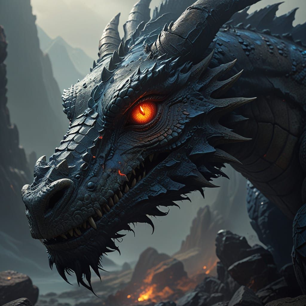 Ancient Dragon Awakens in Dark Fantasy Landscape