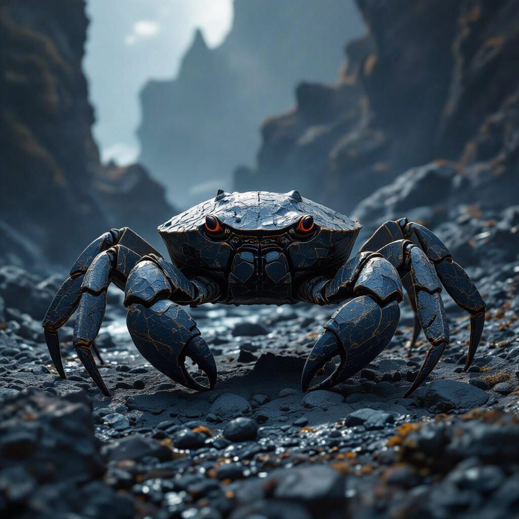 Basalt Crabs on Volcanic Cliffs in Dark Fantasy Style