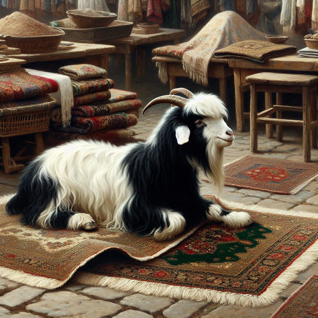 Angora Goat in Traditional Market: 19th-Century Realism