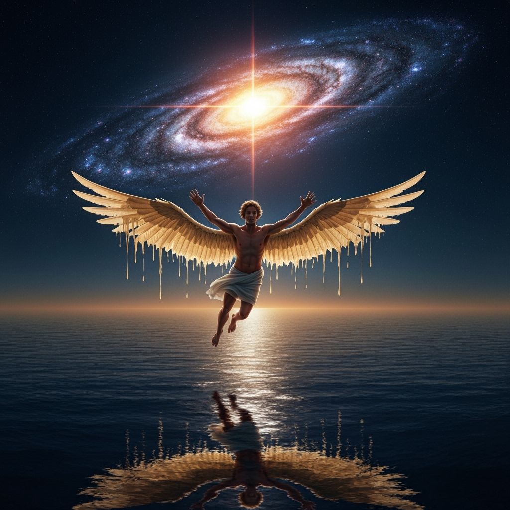 Icarus Falls From Cosmic Sun in Surreal Matte Painting