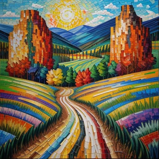 Textured Mosaic Landscape in Expressionist Style