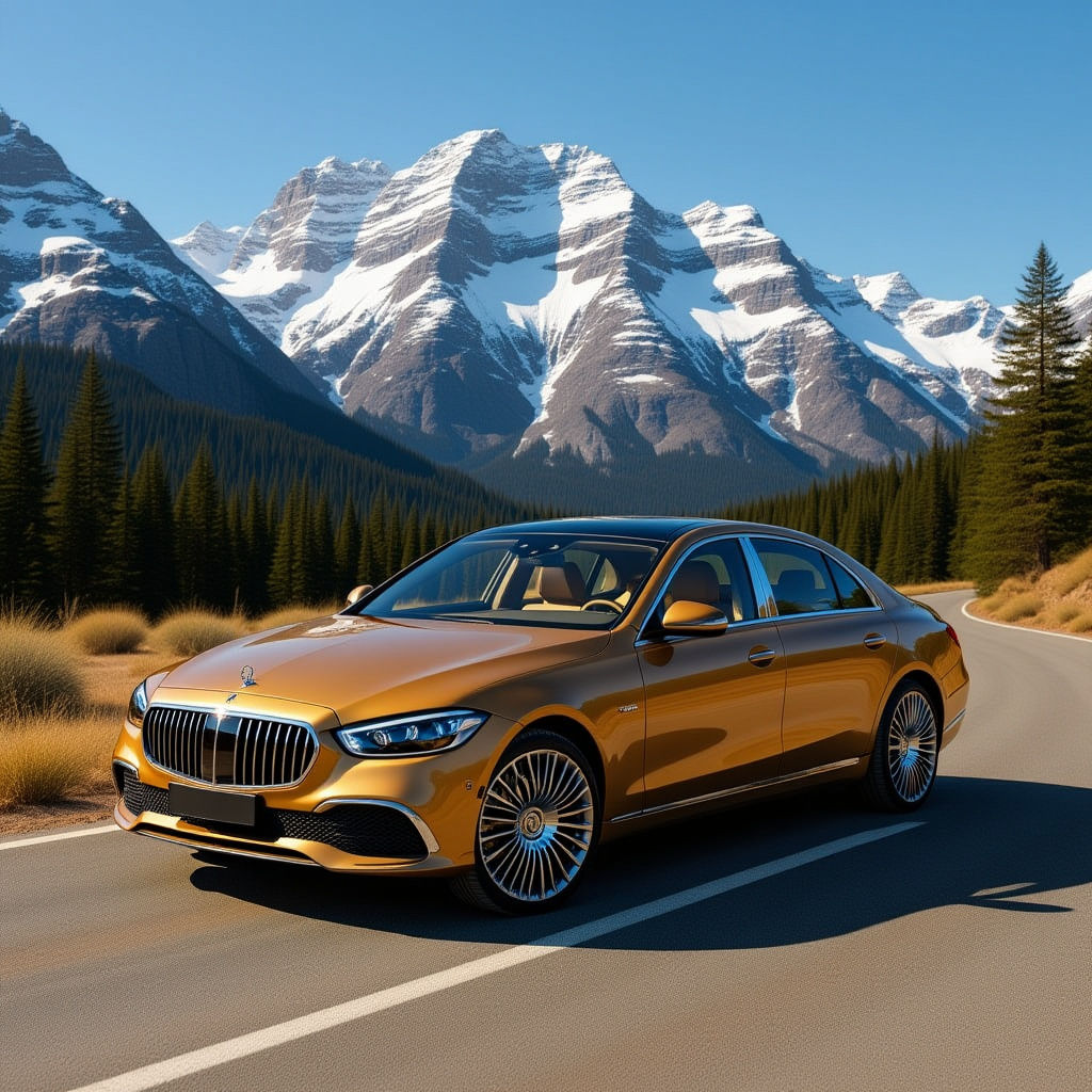 Mercedes Maybach in Desert Landscape, Photorealistic Style