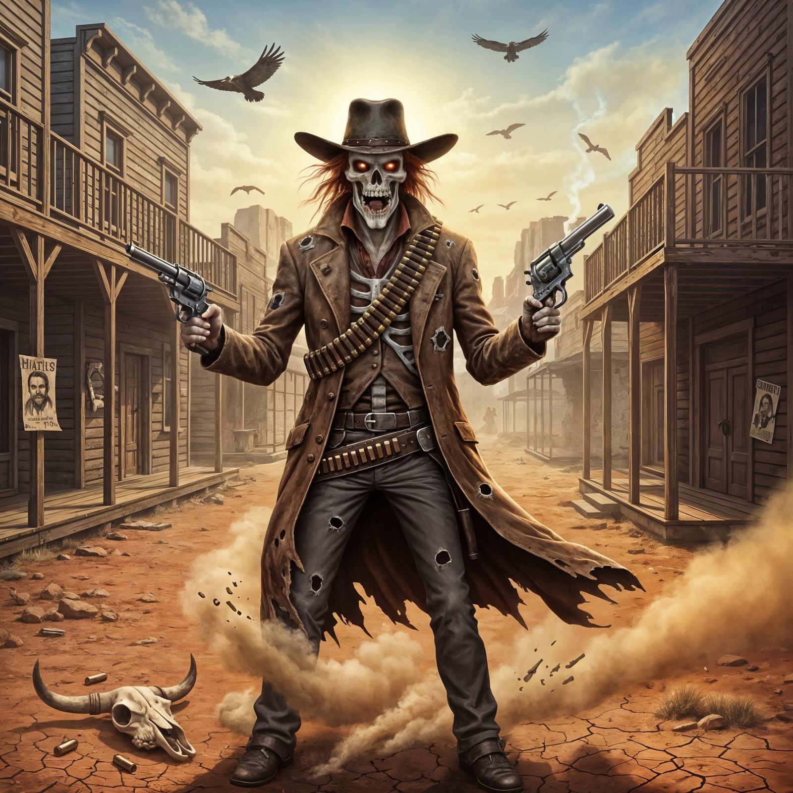 Supernatural Outlaw Gunslinger in Airbrushed Western Showdow...
