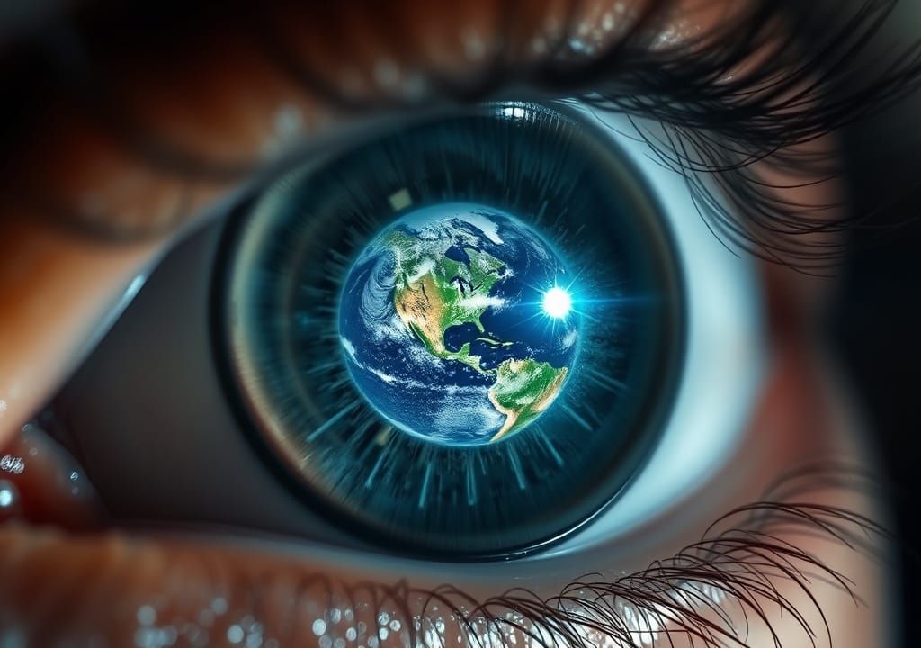 Cosmic Eye Reflecting Earth in Hyperrealistic Detail