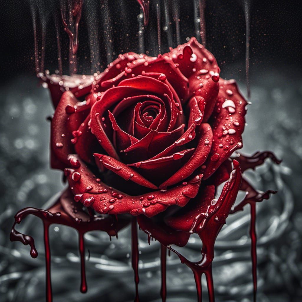 Hyperrealistic Dripping Red Rose on Canvas