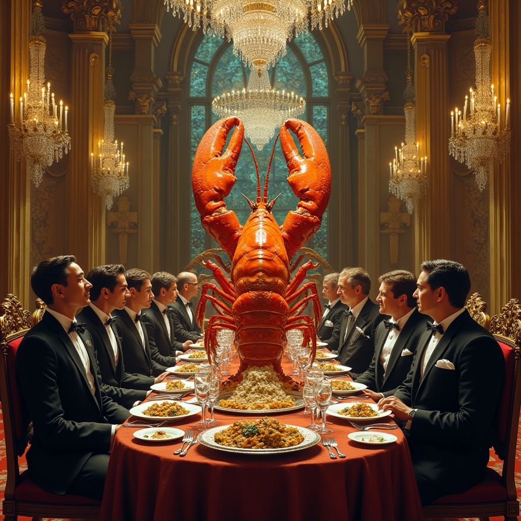Surreal Lobster Feast in Baroque Grandeur