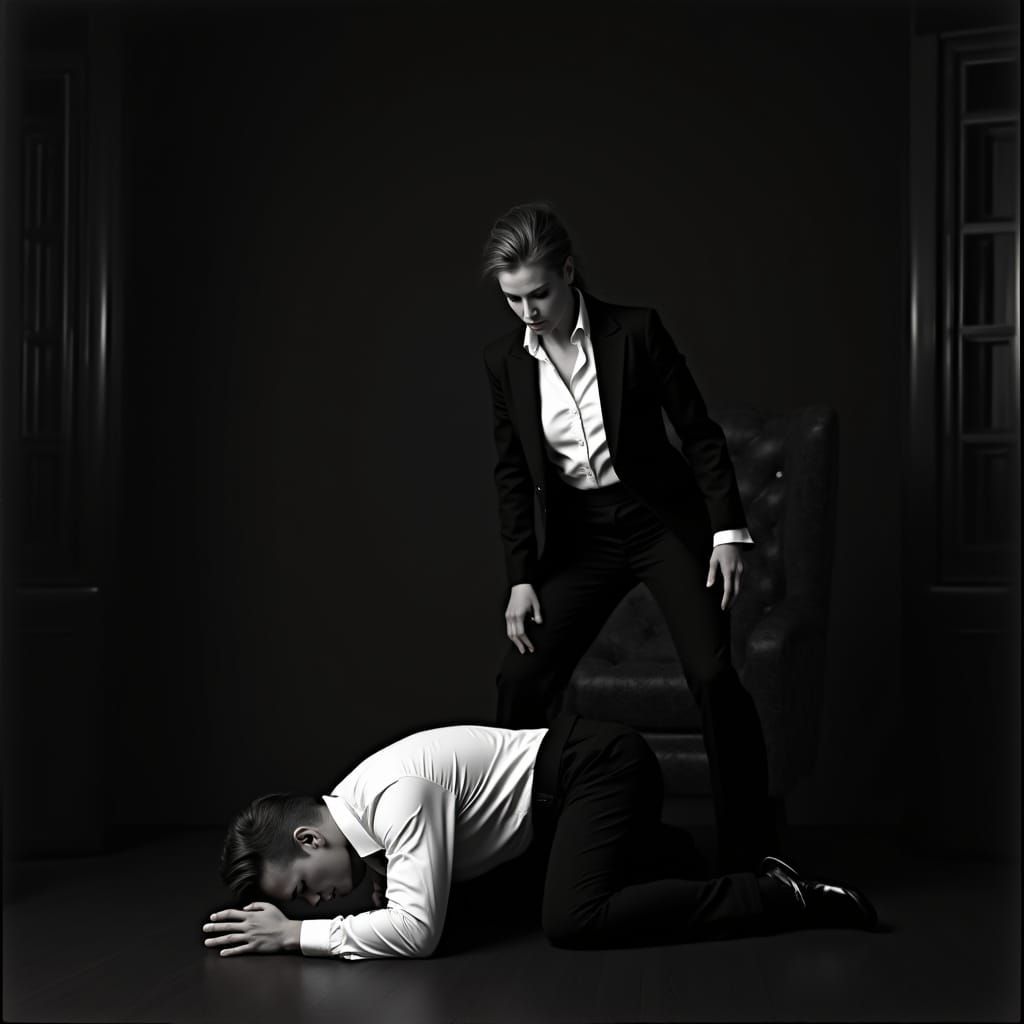 Dominant Female Power in Noir-Inspired Luxury Setting