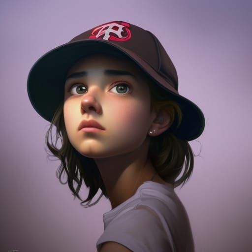 Tomboy with Baseball Cap in Disney-Pixar Comic Style