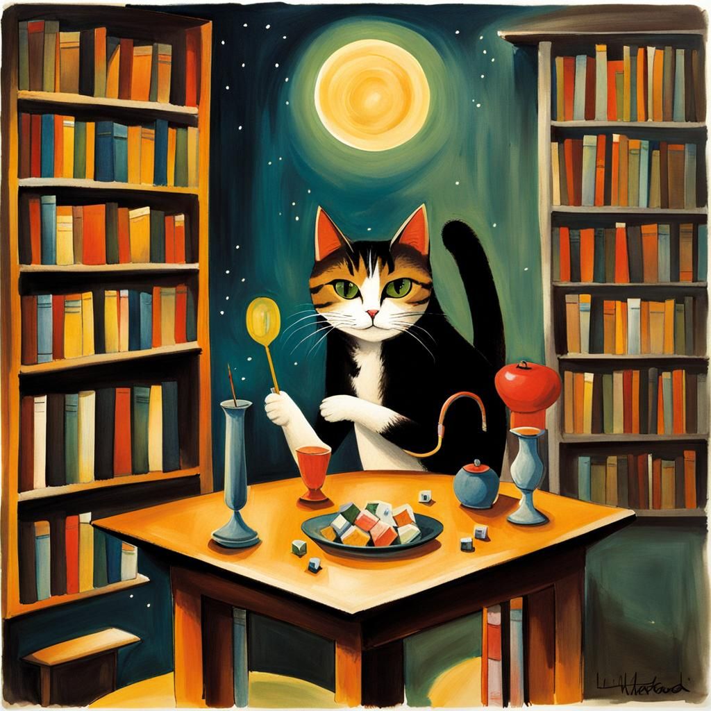 Vintage Still Life with Cat and Magic Cards