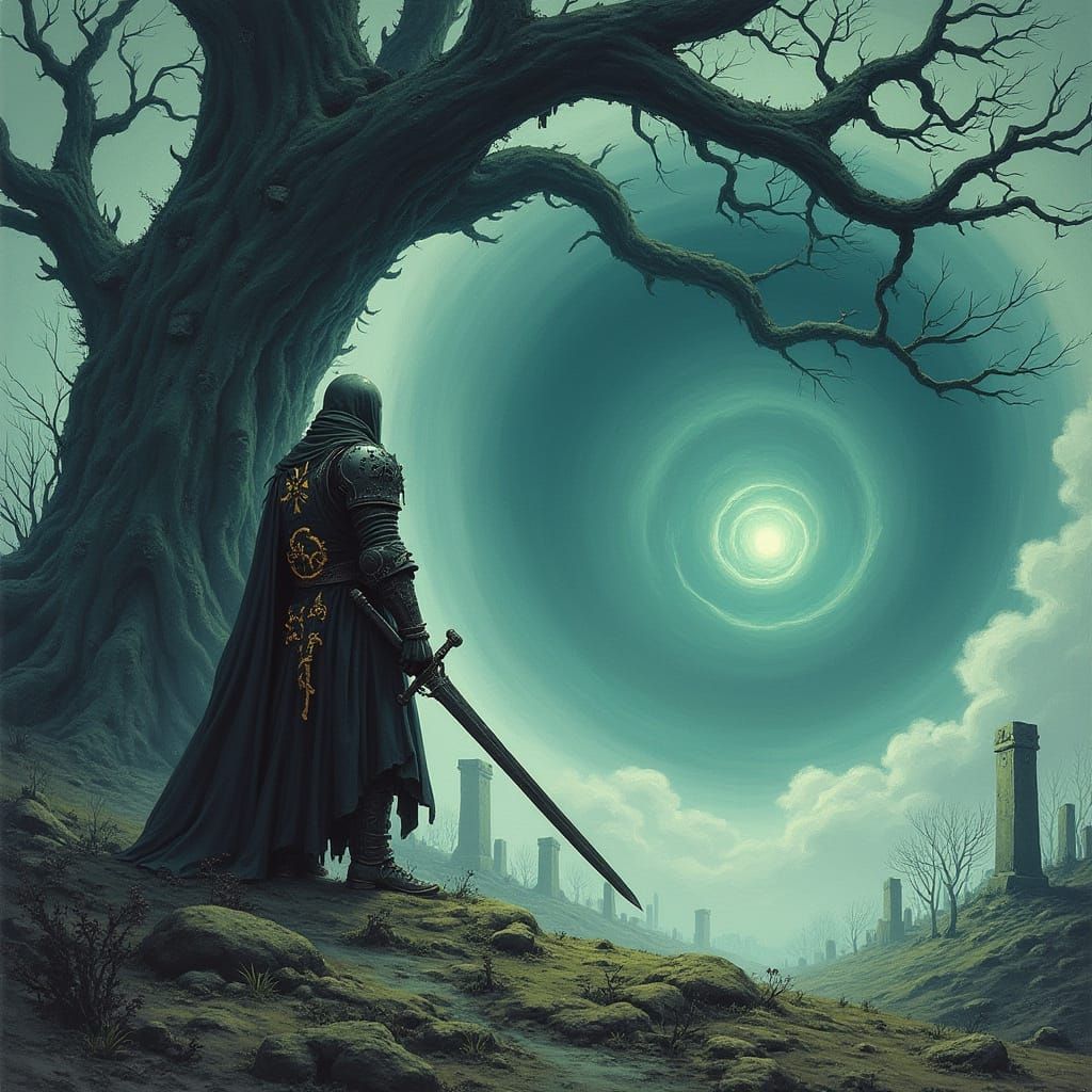 Spectral Knight Guarding Graveyard Vortex, Gothic Horror Sty...
