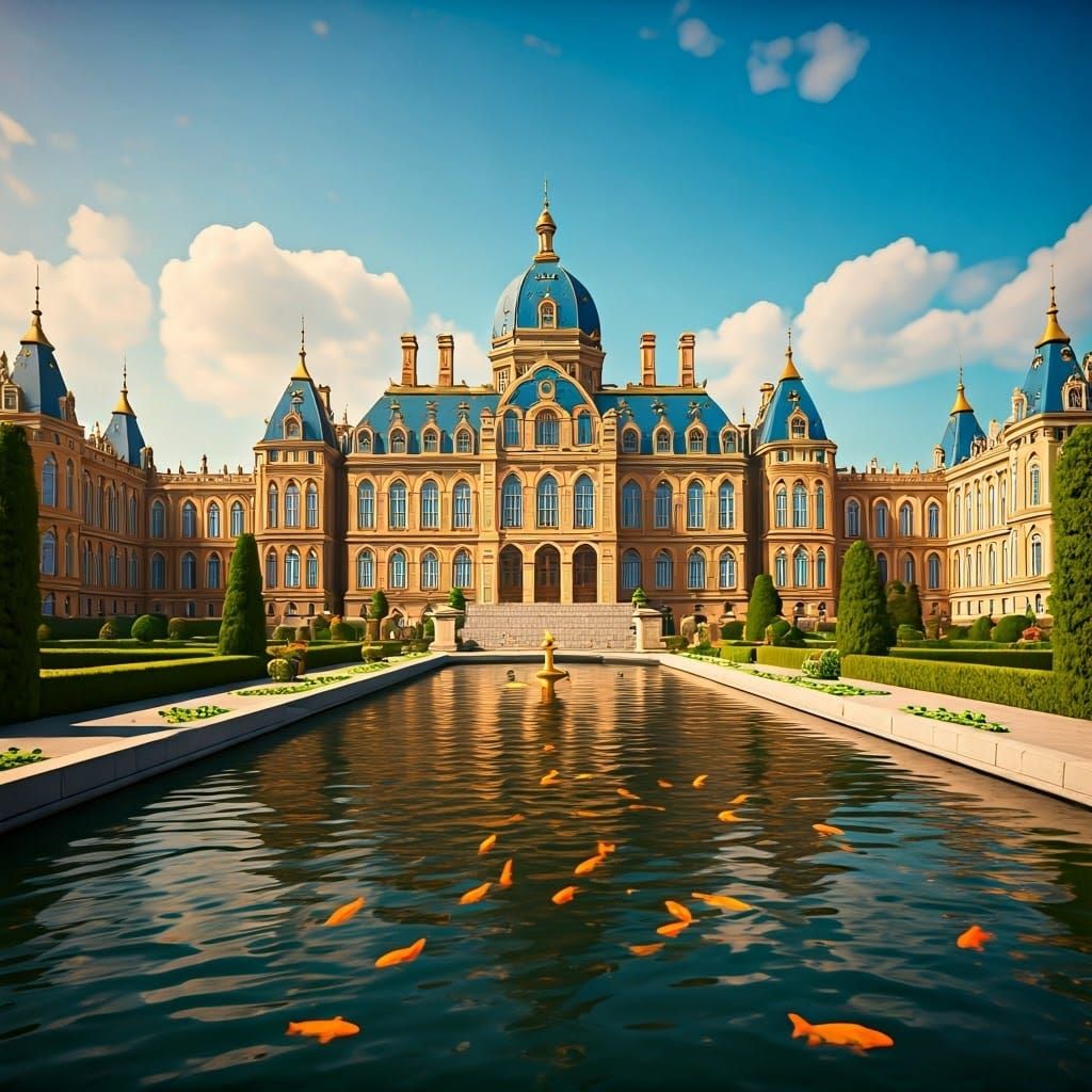 Majestic Lego Palace in a Dreamlike Landscape