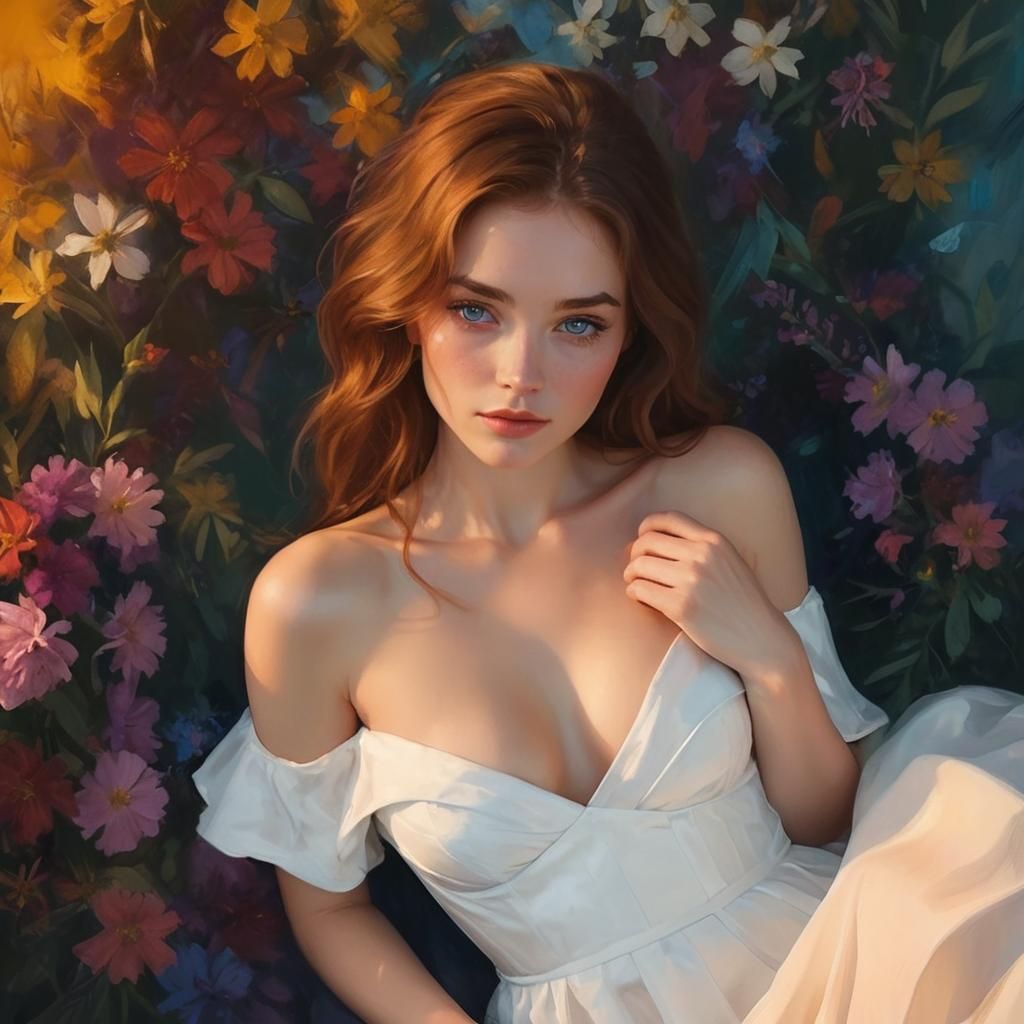 Ethereal Woman in Lavender Field: Impressionist Oil Painting