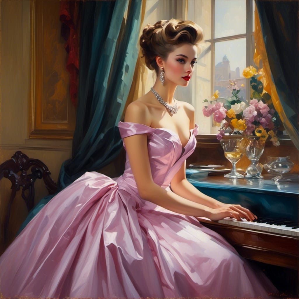 Elegant Woman in Extravagant Ballgown at Ball