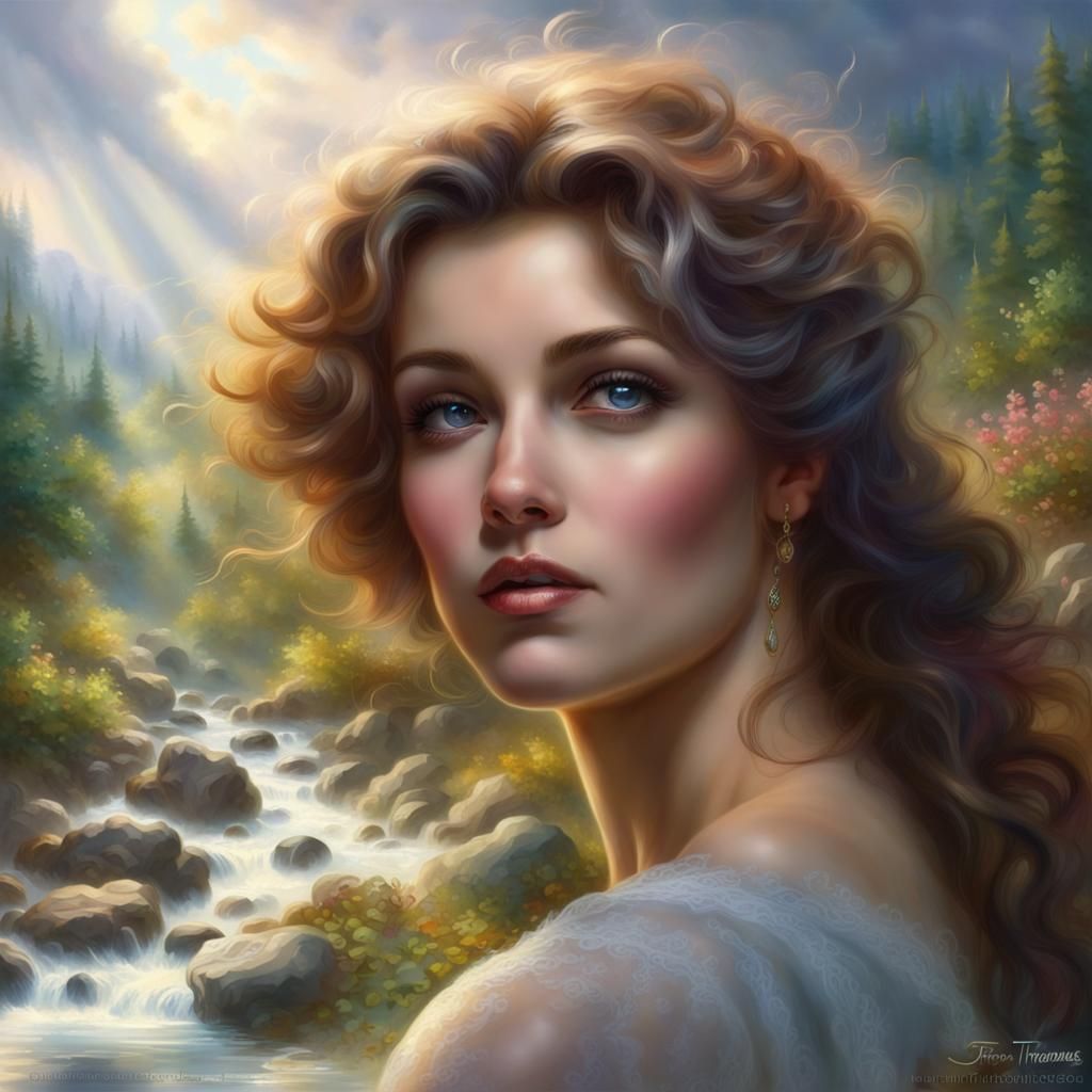 Sunlit Stream with Rocks in Ethereal Fantasy Style