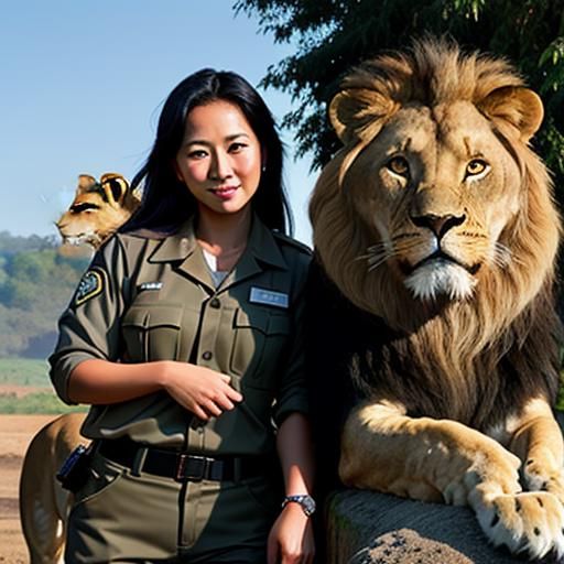 Professional Zookeeper with a Lion