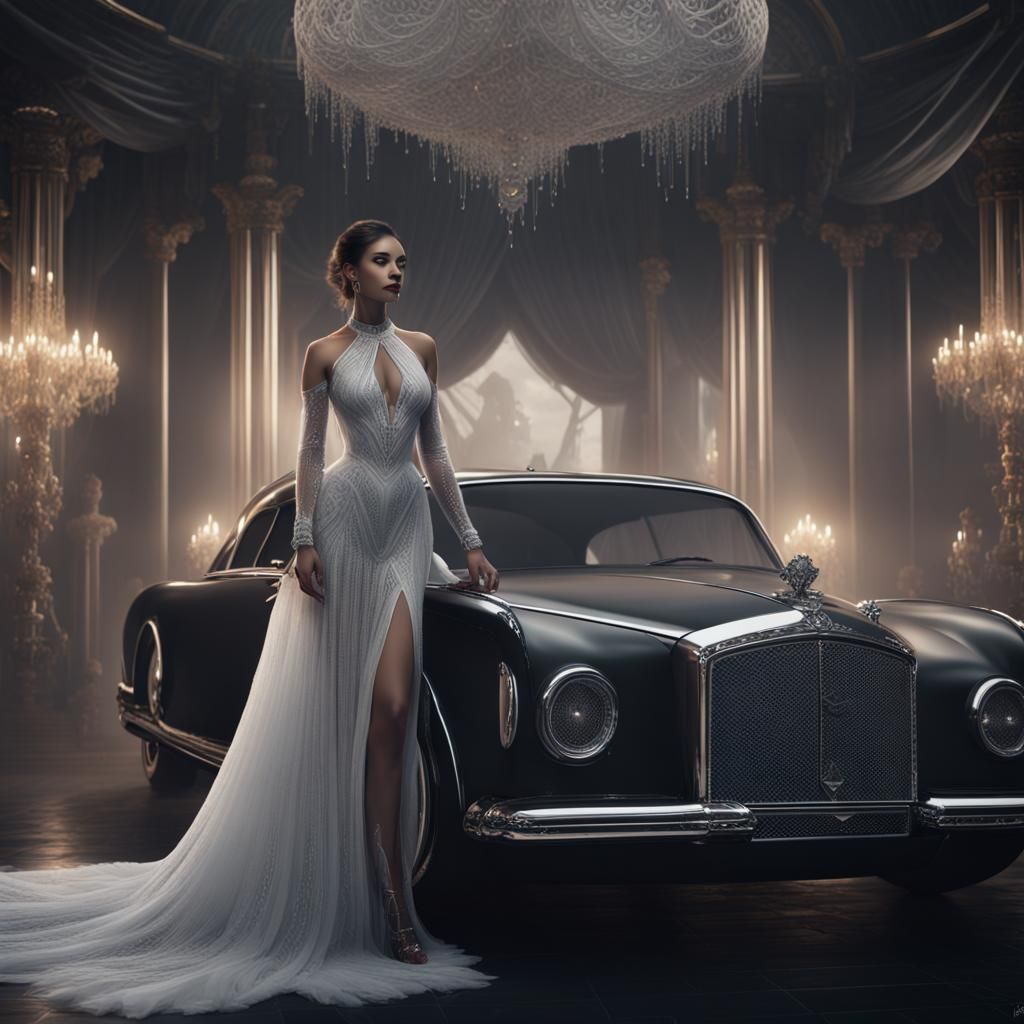 Luxury Car and Woman in Detailed Matte Painting