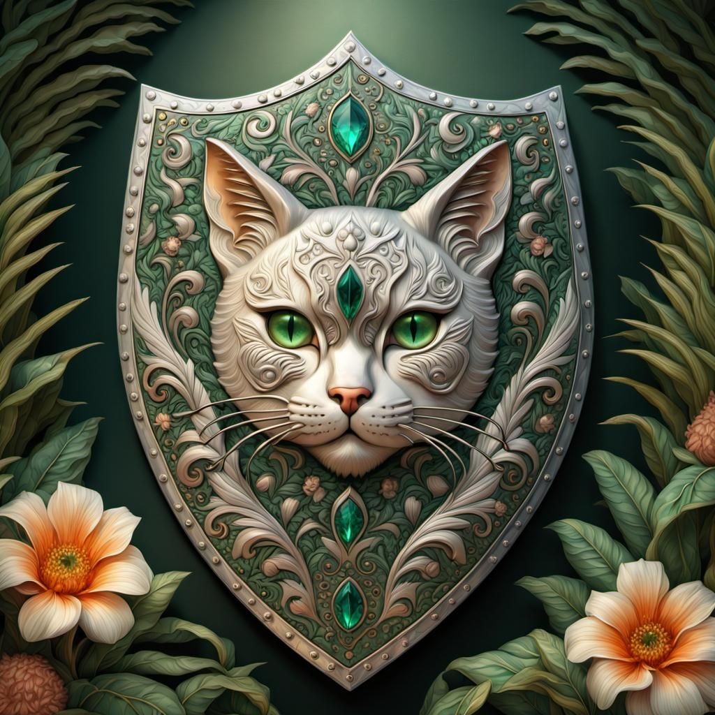 Exquisite Shield with Cat Relief and Emerald Eyes