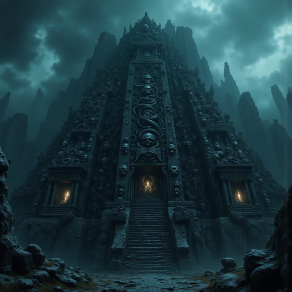 Ominous Mayan Temple in Dark Fantasy Concept Art