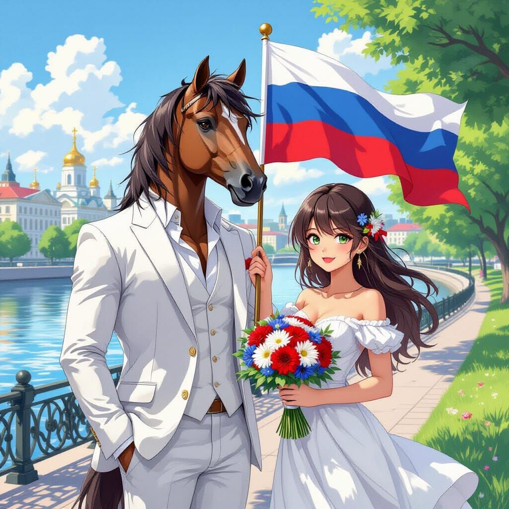 Centaur Man with Russian Flag in Anime Style