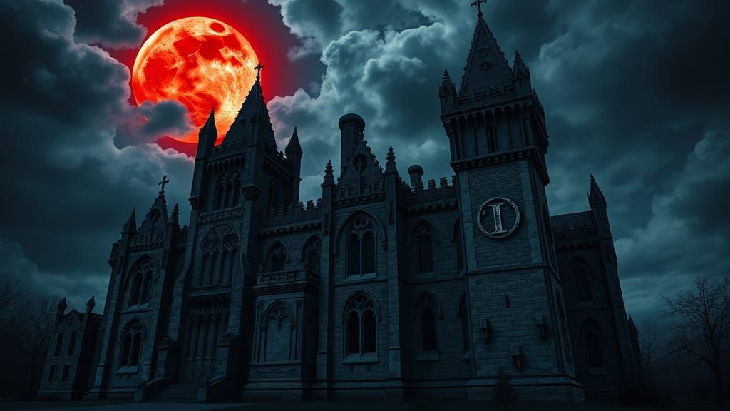 Gothic Macbeth Castle Under Blood Moon Illumination